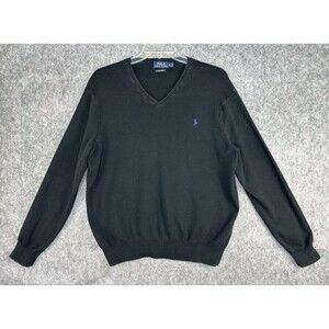 Polo Ralph Lauren Black Pima Cotton V Neck Sweater Light Weight Men’s XL